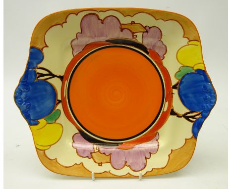 1930's Clarice Cliff Bizarre 'Blue Autumn' cake plate, L28.5cm x H25cm    Condition Report  There are some chips to the glaze
