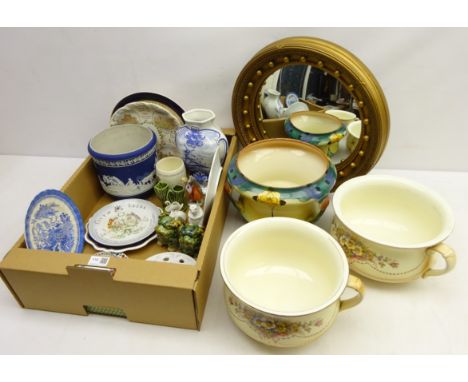 Art Nouveau three handled jardiniere, Adams Jasperware planter, early 20th century chamber pots, two late 18th/ early 19th ce