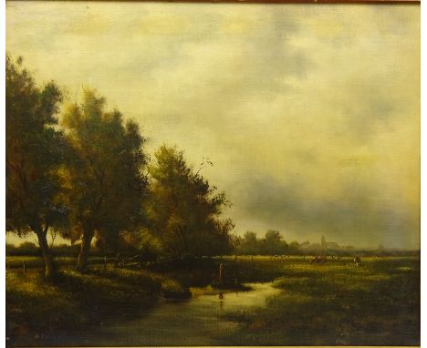 Cattle in Rural River Landscape, 20th century oil on canvas indistinctly signed A. K*berg 48.5cm x 59cm    Condition Report  