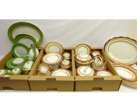 Ashworth Bros part dinner service, with gilt and green borders and a similar Bishop dinner service, for twelve persons, missi