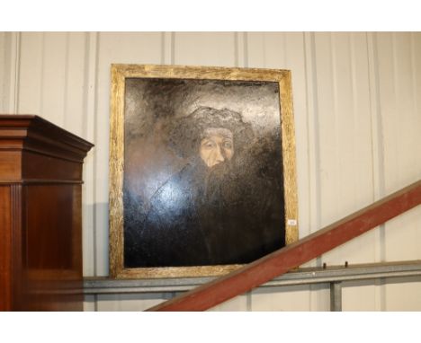 Cate Barnett, oil onboard study of a Medieval figure in dark cloak and hat