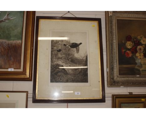 A pencil signed Archibald Thorburn print depicting a hunting scene