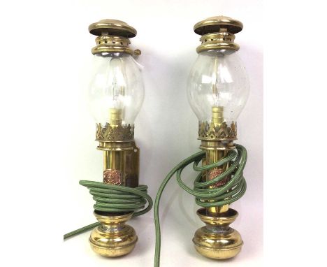 PAIR OF REPRODUCTION BRASS WALL LANTERNS, AND A CHERUB CEILING LIGHT the wall lanterns with brass plaque, Whitestar, Liverpoo