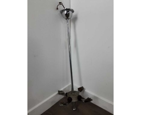 ART DECO CHROME AND GLASS CEILING LIGHT, CIRCA 1920s with a central chrome column supporting four shell shaped pink opaque gl