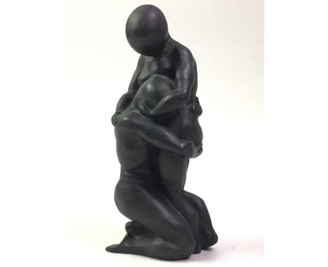 RON LYON RESIN FIGURAL SCULPTURE, modelled as two figures, signed17cm high