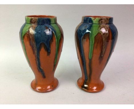 PAIR OF CONTEMPORARY TERRACOTTA VASES, AND OTHER ITEMS, the vases of tapered form, one with mark to base, along with a novelt
