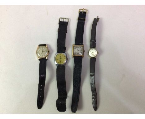 VINTAGE HAMILTON GENT'S MANUAL WIND WRISTWATCH, AND THREE OTHER WATCHES the Hamilton watch with gold plated case, on partial 