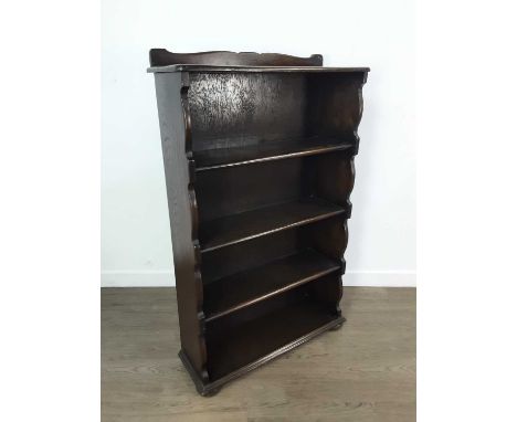 ERCOL OAK OPEN BOOKCASE, with Binns of Edinburgh plaquette71cm wide