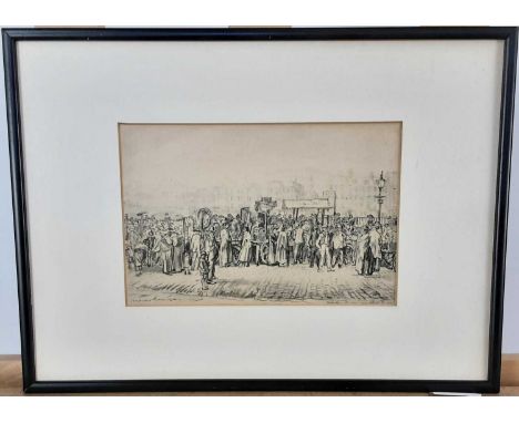 AFTER MUIRHEAD BONE, PRINT, SATURDAY , BARROW MARKET NEAR ALBERT BRIDGE, E J LUMSDEN, RSA, ARTIST PROOF ETCHING, CANNONGATE W