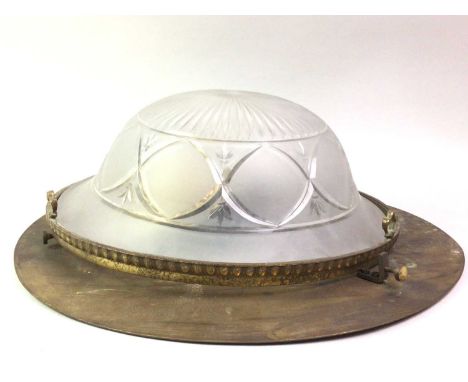 BRASS AND GLASS CEILING LIGHT PENDANT, EARLY 20TH CENTURY the glass shade cut and frostedshade diameter - 35.5cm