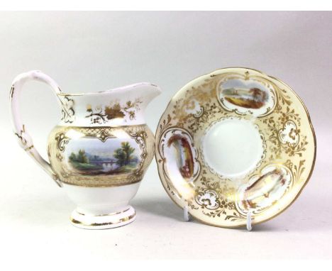 VICTORIAN PART TEA SERVICE, with scenic panels and gilt decoration 
