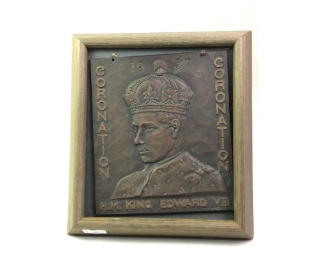 KING EDWARD VIII BRONZE CORONATION PLAQUE, 1937 after "W. OOSTERHOFF. SG", framed36cm x 32cm