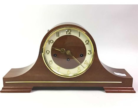 WALNUT MANTEL CLOCK, AND A GROUP OF CASED FLATWARE  the clock with Arabic numeralsclock 22cm high