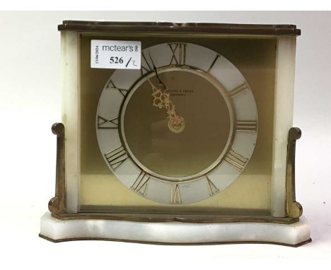 HAMILTON & INCHES ALABASTER MANTEL CLOCK, ALONG WITH ANOTHER the first with Roman, the second Arabic numeralsthe first 17cm h