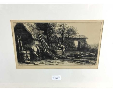 ALPHONSE LEGROS, LE TONMELIER etching on paper, signed, titled mounted, framed and under glassoverall size 43cm x 59cm
