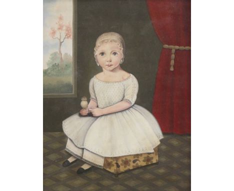 American Schooloil on board,Naive portrait of a child holding a chick,13 x 10.5in.