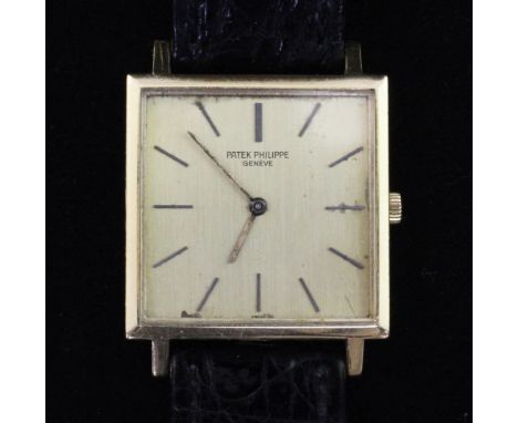 A gentleman's late 1960's? 18ct gold Patek Philippe manual wind dress wrist watch, with square dial and baton numerals, ref. 