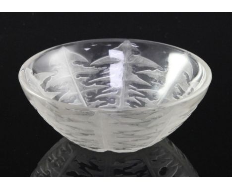 A René Lalique Pissenlit pattern clear and frosted glass small bowl, the interior with moulded R. Lalique mark and engraved F