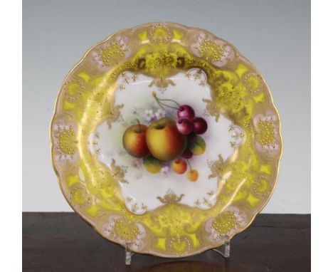 A Royal Worcester fruit painted cabinet plate, by A. Shuck, date code for 1920, painted to the centre with apples, cherries a