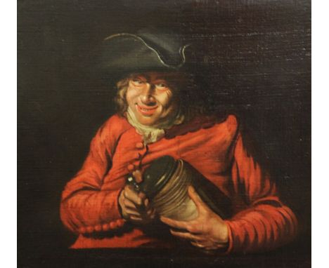 Attributed to Heroman van der Mijn (1684-1741)oil on canvas,Portrait of a gentleman wearing a tri-corn hat, holding a stein,2