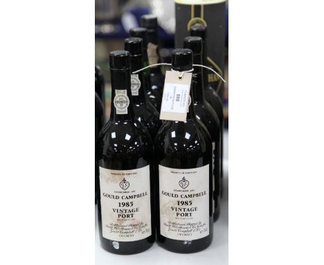 Eight assorted bottles, mainly vintage port, including three Gould Campbell 1985; two Gould Campbell 1983; one Churchill's 19