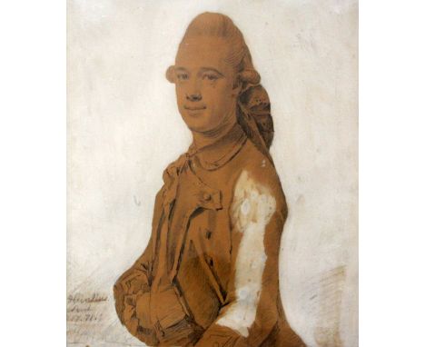 Johann Ernst Heinsius (1731-1794)pencil and white paint on sepia paper,Portrait of Henshaw Russell,signed and dated 1771,18 x