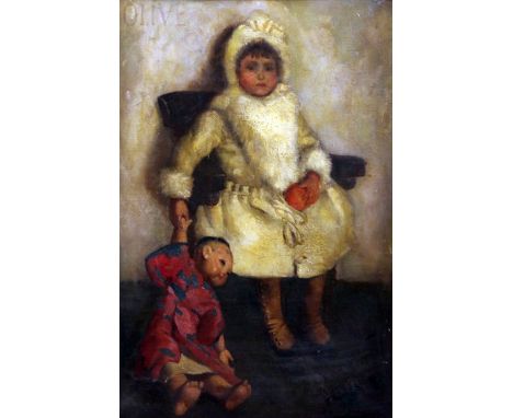 John Byam Shaw (1872-1919)oil on canvas,'Olive'; Portrait of a girl holding a Chinese doll,signed,23 x 16in.