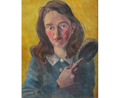 § Edward Wolfe (1897-1982)oil on canvas,Portrait of a lady brushing her hair,signed,20 x 16in.