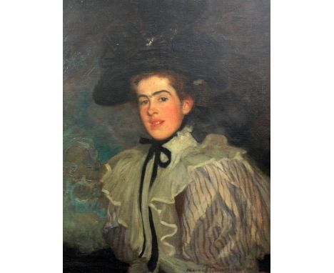 Maurice William Greiffenhagen (1862-1931)oil on canvas,Portrait of Miss Somers,signed and inscribed verso,32 x 27in.