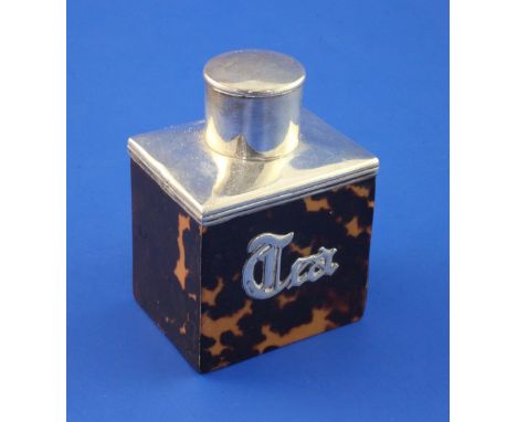 A late Victorian silver mounted tortoiseshell tea caddy and cover, by Saunders & Shepherd, of rectangular form, with silver "