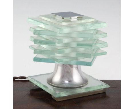 A Maison Desny Art Deco glass cubist desk lamp, unmarked, 5.5in.
