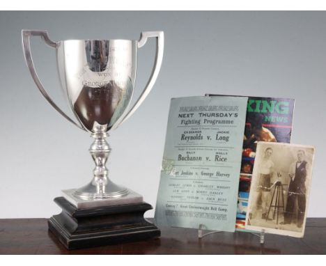 Boxing Interest: The Matt Wells Cup, dated September 14th 1930, won by George Macham at The Ring, Blackfriars, hallmarked for