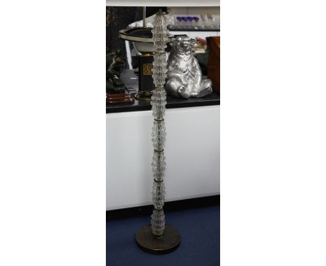 A Murano glass and patinated brass standard lamp, probably by Barovier, mid 20th century, with ribbed Murano glass sectional 