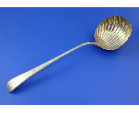 A George III silver beaded Old English pattern soup ladle, with shell bowl and engraved armorial, William Sumner & William Cr