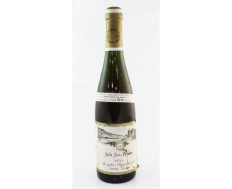 One bottle of Graacher-Himmelreich Riesling Eiswein 1971, Joh Jos Prum, high fill, label with small tear and crumpling on bot