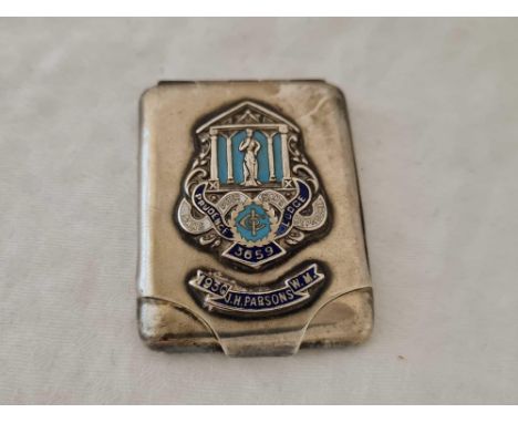 Another match box holder decorated with enamel, 2 1/4" long, Birmingham 1929
