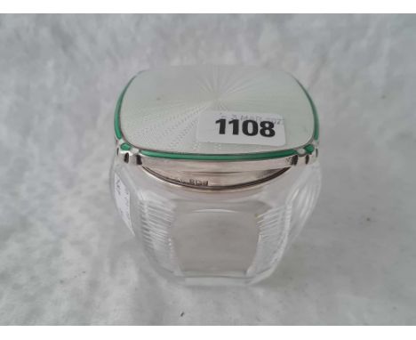 A good enamel top jar with cut glass body, 3" wide, Birmingham 1956