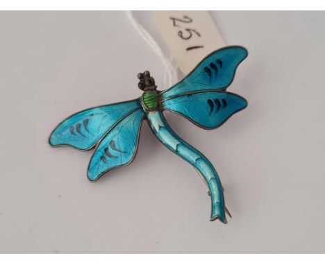 A silver blue enamel dragonfly brooch Birmingham 1918