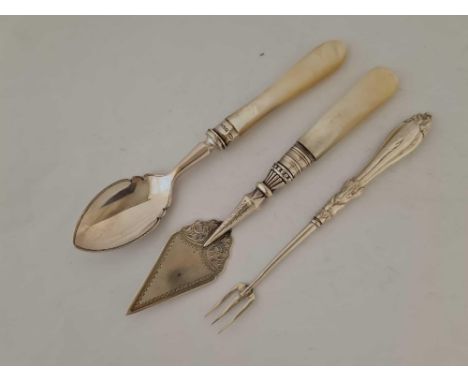 Two M.O.P handled jam spoons and a pickle fork
