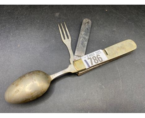Pen knife with fork and spoon