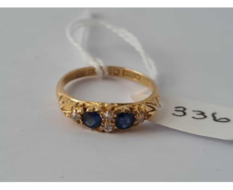 ANTIQUE EDWARDIAN 6 STONE SAPPHIRE & DIAMOND SET CARVED ½ HOOP RING, HALLMARKED BIRMINGHAM 1907, SIZE R