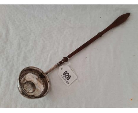 Georgian toddy ladle with coin dated 1736, turned wood handle