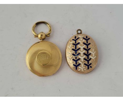 19thC gold B &amp; F circular locket and enamel locket