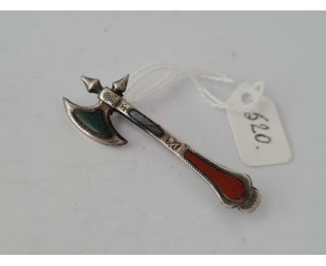 A vintage silver stone set brooch in the form of an axe