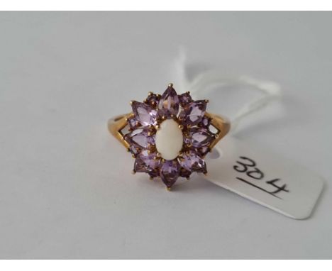 An opal and amethyst 9ct dress ring size O 2.3g inc