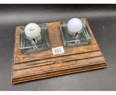 An oak two bottle Ink stand