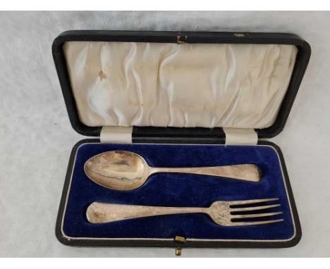 A Christening set of a plain spoon and fork, Birmingham 1926