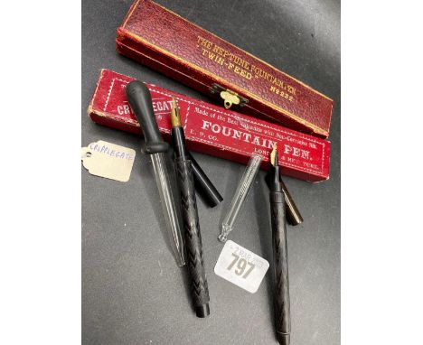 Two vintage eye dropper pens with boxes
