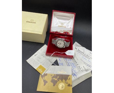 OMEGA ELECTRONIC F300 SEAMATIC CHRONOMETER wrist watch in original inner andOuter box together with dated receipt. Damaged hi