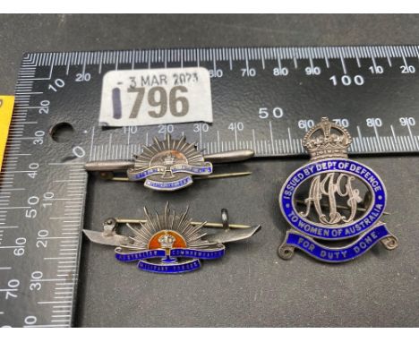 Three Australian silver and enamel Military badges